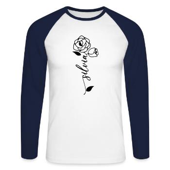 Silvia Nom Prénom Nom Fleur - T-shirt baseball manches longues Homme - blanc/marine - Devant - Nik (191cm)