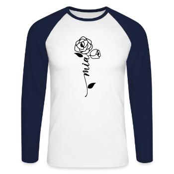 Mia Surname First Name Name Flower - Unisex Long Sleeve Baseball T-Shirt - white/navy - Front - Nik (191cm)