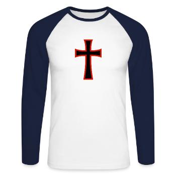 Keltisches Kreuz - Unisex Baseballshirt langarm - Weiß/Navy - Vorne - Nik (191cm)