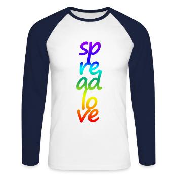 spreadlove - Design -Farben der Chakren- Geschenk - Unisex Baseballshirt langarm - Weiß/Navy - Vorne - Nik (191cm)