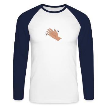 Le signe de la main dans la couleur, idée de cadeau pour dire au revoir - T-shirt baseball manches longues Homme - blanc/marine - Devant - Nik (191cm)