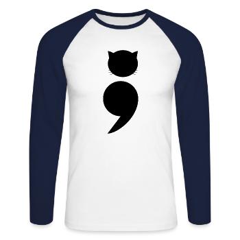 Comma chat - Unisex Long Sleeve Baseball T-Shirt - white/navy - Front - Nik (191cm)