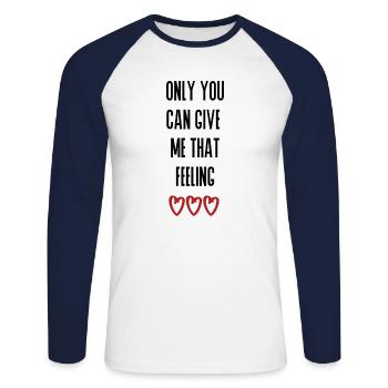 love love Saint-Valentin en amour Dicton anglais - T-shirt baseball manches longues Homme - blanc/marine - Devant - Nik (191cm)