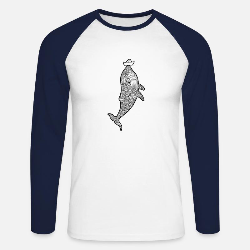Wal Schiff - Unisex Baseballshirt langarm - Weiß/Navy