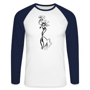 Black drawing mermaid - Unisex Long Sleeve Baseball T-Shirt - white/navy - Front - Nik (191cm)