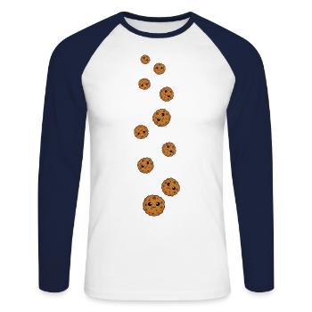 Bande dessinée Cookies - T-shirt baseball manches longues Homme - blanc/marine - Devant - Nik (191cm)
