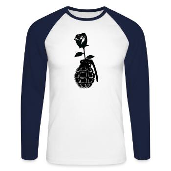 Grenade à main avec fleur - rose - illustration peinte - T-shirt baseball manches longues Homme - blanc/marine - Devant - Nik (191cm)