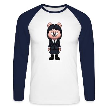 Wednesday Teddy Bear - Unisex Long Sleeve Baseball T-Shirt - white/navy - Front - Nik (191cm)