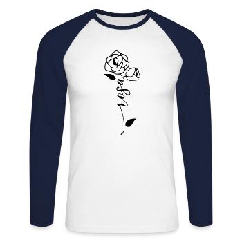 Rose Nom Prénom Nom Fleur - T-shirt baseball manches longues Homme - blanc/marine - Devant - Nik (191cm)