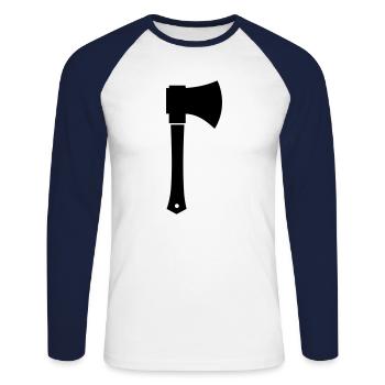 axe - Unisex Long Sleeve Baseball T-Shirt - white/navy - Front - Nik (191cm)