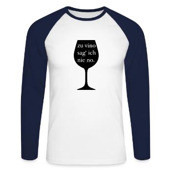 zu vino sag ich nie no - Unisex Baseballshirt langarm - Weiß/Navy - Vorne - Nik (191cm)