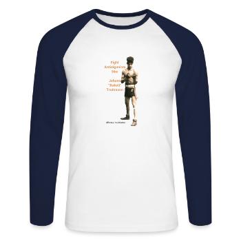 Fight Antiziganism like Johann Rukeli Trollmann - Unisex Long Sleeve Baseball T-Shirt - white/navy - Front - Nik (191cm)