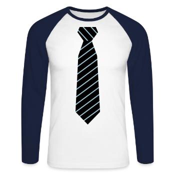 Krawatte - Unisex Baseballshirt langarm - Weiß/Navy - Vorne - Nik (191cm)