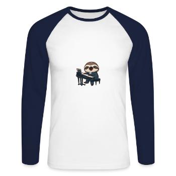 Paresseux au piano - T-shirt baseball manches longues Homme - blanc/marine - Devant - Nik (191cm)