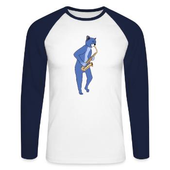 JAZZ CAT PLAYING SAXOPHONE - SAX CAT - Unisex Long Sleeve Baseball T-Shirt - white/navy - Front - Nik (191cm)