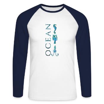 Ocean animals - Unisex Long Sleeve Baseball T-Shirt - white/navy - Front - Nik (191cm)