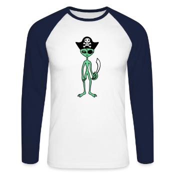Alien Pirate Captain Cap Funny Alien - Unisex Long Sleeve Baseball T-Shirt - white/navy - Front - Nik (191cm)