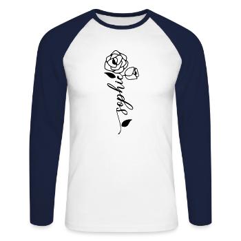 Sophie Nom Prénom Fleur - T-shirt baseball manches longues Homme - blanc/marine - Devant - Nik (191cm)