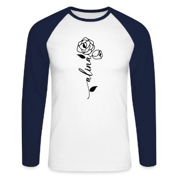 Alina Name Vorname Namensblume - Unisex Baseballshirt langarm - Weiß/Navy - Vorne - Nik (191cm)