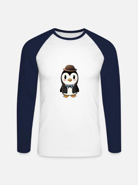 Gentleman Penguin - Unisex Long Sleeve Baseball T-Shirt - white/navy