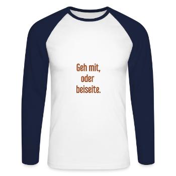 Marchez avec ou sur le côté - T-shirt baseball manches longues Homme - blanc/marine - Devant - Nik (191cm)