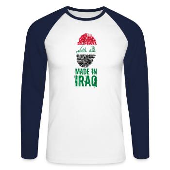Made in Iraq / Made in Iraq العراق - Unisex Long Sleeve Baseball T-Shirt - white/navy - Front - Nik (191cm)