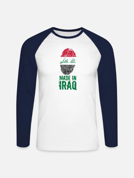 Made in Iraq / Gemacht in Irak العراق - Unisex Baseballshirt langarm - Weiß/Navy