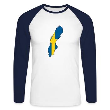 Plan de la Suède - T-shirt baseball manches longues Homme - blanc/marine - Devant - Nik (191cm)