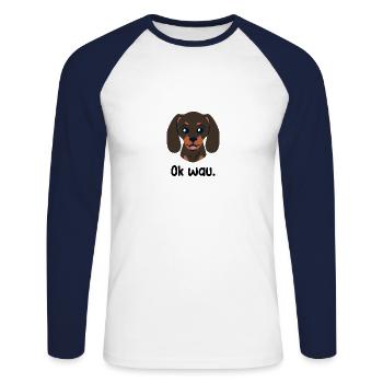 Ok wau mit Dackel Dachshund Hundeliebhaber - Unisex Baseballshirt langarm - Weiß/Navy - Vorne - Nik (191cm)