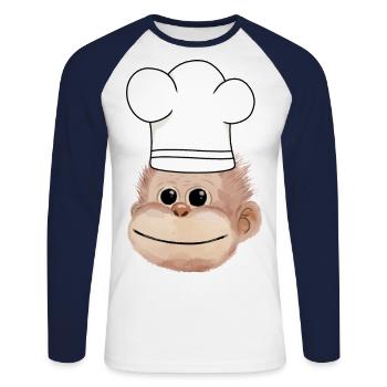 Affe Küchenchef Restaurant Koch Hobbykoch - Unisex Baseballshirt langarm - Weiß/Navy - Vorne - Nik (191cm)