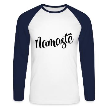 Namasté - T-shirt baseball manches longues Homme - blanc/marine - Devant - Nik (191cm)