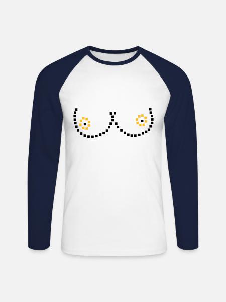 Pixel breasts - Unisex Long Sleeve Baseball T-Shirt - white/navy