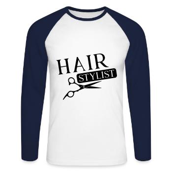 Ciseaux de coiffeur - T-shirt baseball manches longues Homme - blanc/marine - Devant - Nik (191cm)