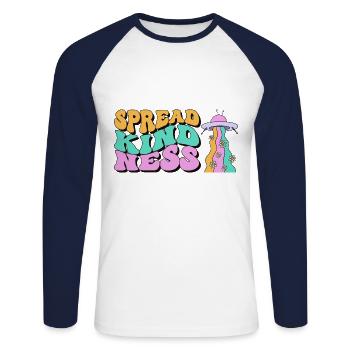 Spread Kindness Script with Colorful UFO Rainbow - Unisex Long Sleeve Baseball T-Shirt - white/navy - Front - Nik (191cm)