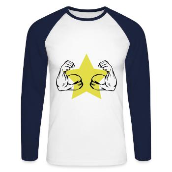muscles pauvres bizeps - T-shirt baseball manches longues Homme - blanc/marine - Devant - Nik (191cm)