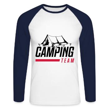 tent camping team - Unisex Long Sleeve Baseball T-Shirt - white/navy - Front - Nik (191cm)