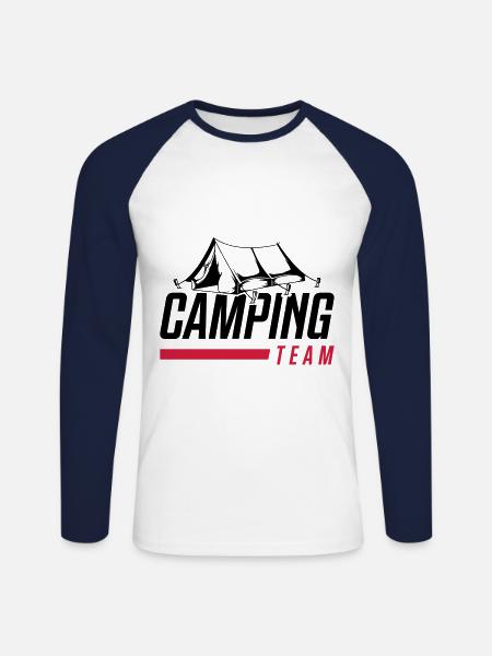 tent camping team - Unisex Long Sleeve Baseball T-Shirt - white/navy