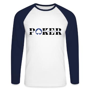 Bei Poker geht es um SKILLS -Artikel Poker-Poker Mode - Unisex Baseballshirt langarm - Weiß/Navy - Vorne - Nik (191cm)