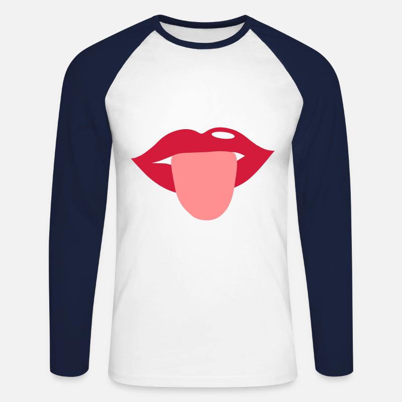 Zunge - Unisex Baseballshirt langarm - Weiß/Navy