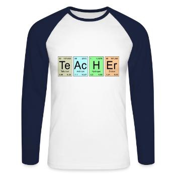 Tableau périodique - TeAcHEr - T-shirt baseball manches longues Homme - blanc/marine - Devant - Nik (191cm)