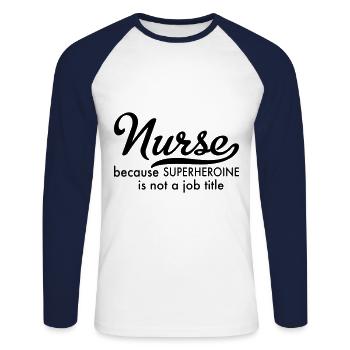 Infirmière - T-shirt baseball manches longues Homme - blanc/marine - Devant - Nik (191cm)
