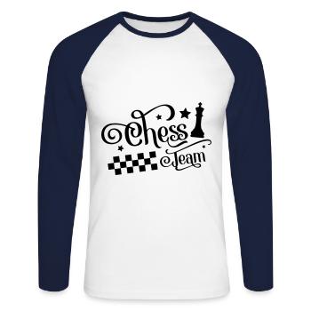 chess team - Unisex Long Sleeve Baseball T-Shirt - white/navy - Front - Nik (191cm)