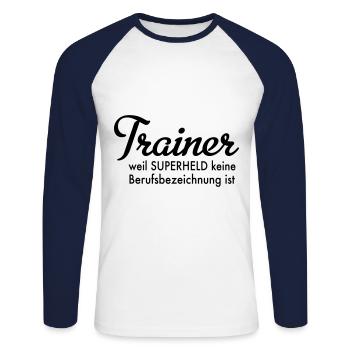 Trainer - Unisex Baseballshirt langarm - Weiß/Navy - Vorne - Nik (191cm)