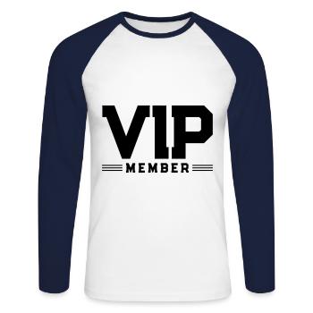 Membre de l'équipe VIP - T-shirt baseball manches longues Homme - blanc/marine - Devant - Nik (191cm)