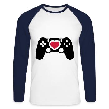 gamer controller herz liebe - Unisex Baseballshirt langarm - Weiß/Navy - Vorne - Nik (191cm)