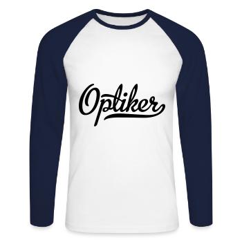 Optiker - Unisex Baseballshirt langarm - Weiß/Navy - Vorne - Nik (191cm)