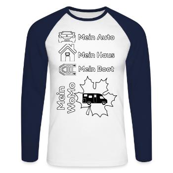 WoMo-1017-Mein Auto mein Haus mein Boot mein WoMo - Unisex Baseballshirt langarm - Weiß/Navy - Vorne - Nik (191cm)