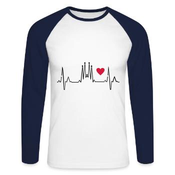 Barcelona - T-shirt baseball manches longues Homme - blanc/marine - Devant - Nik (191cm)