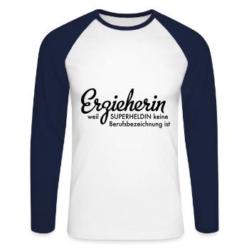 Erzieherin - Unisex Baseballshirt langarm - Weiß/Navy - Vorne - Nik (191cm)