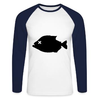 Piranha Poisson - T-shirt baseball manches longues Homme - blanc/marine - Devant - Nik (191cm)